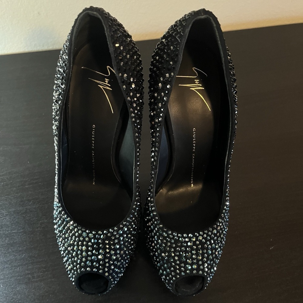 Giuseppe Zanotti Sharon Peep Toe Platform Pumps Sz 37 (US 7) Crystal Rhinestone - Picture 14 of 16